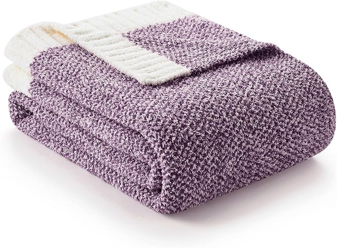 Snuggle Sac Purple Throw Blankets for Couch, Super Soft Warm Blankets Cozy Knit Fuzzy Plush Lightweight Throws for Sofa, Bed,Living Room, Heather Purple, 50x60 inches