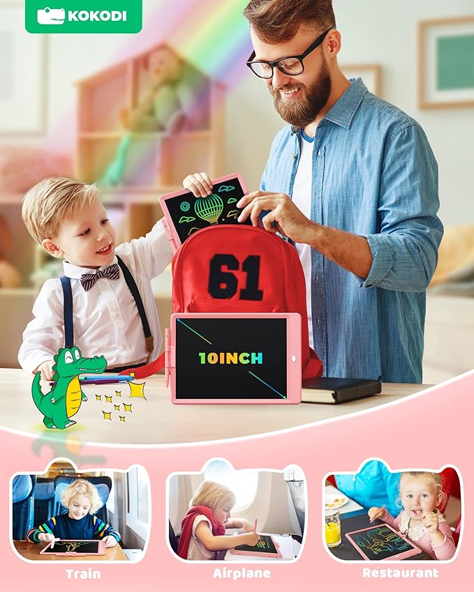 KOKODI LCD Writing Tablet, Valentines Day Gifts for Kids,10 Inch Colorful Toddler Doodle Board Drawing Tablet, Erasable Reusable Electronic Drawing Pads, Educational and Learning Toy for Kids