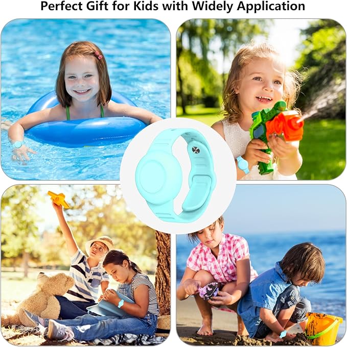 Waterproof Airtag Bracelet for Kids,Hidden Airtag Wristband Kids,Anti-Lost Silicone Apple Airtag Holder Case for Toddler,Airtag Case Cover Accessories Watch Band GPS Tracker for Child-Teal