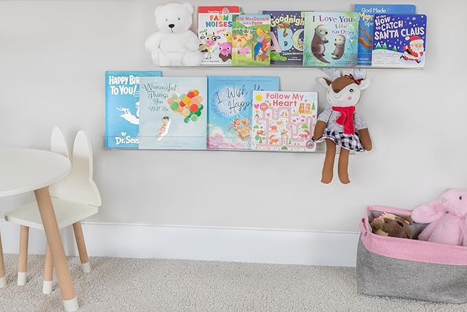 Rebecca Luxurious Acrylic Floating Shelves for Wall - 2 Pack of 24" x 2" x 4" - 5mm Thick Clear Book Shelf for Bathroom, Bedroom, Nursery, Kids Room with Easy Installation Hardware – Cute Bookshelf