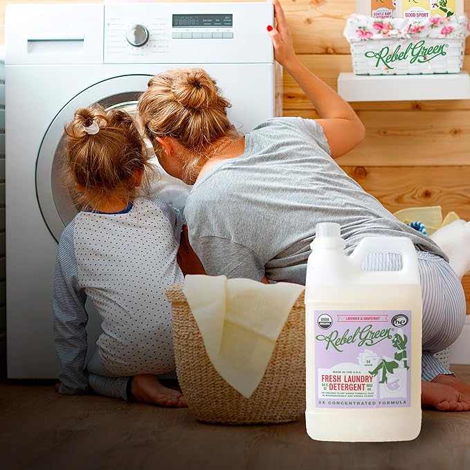 Rebel Green USDA Organic HE Liquid Fresh Laundry Detergent - Natural & Hypoallergenic Laundry Soap, Lavender and Grapefruit - 64 Loads