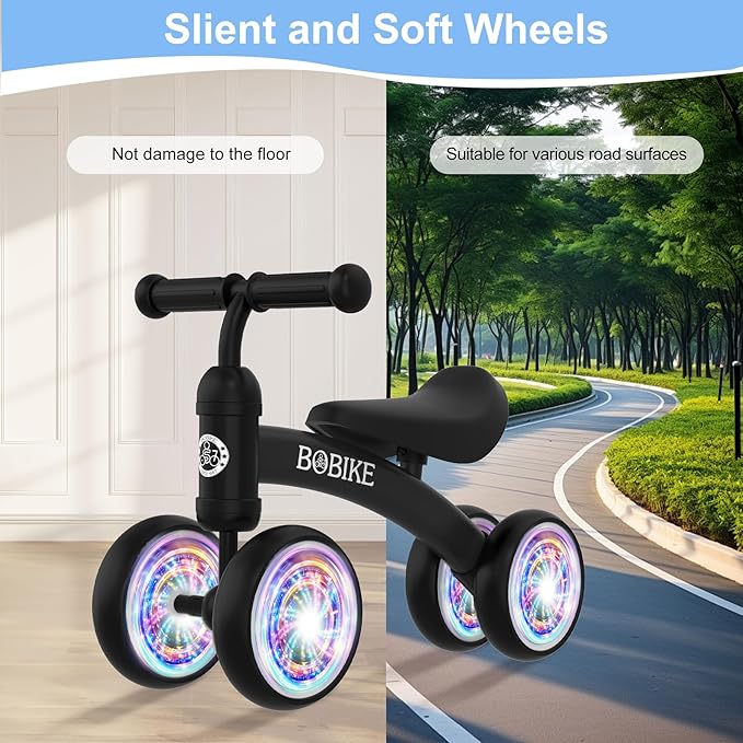 Baby Balance Bike Toys for 12-36 Months Kids Toy Boy and Girls Gifts Toddler Best First Birthday Gift Children Walker No Pedal Infant 4 Wheels Bicycle (Colorful, Black-Light)