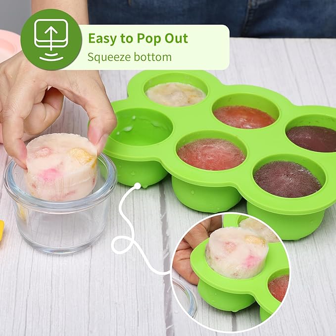 6x3oz Baby Food Freezer Tray with Clip on Lid Bright Green | Leakproof Freezer Molds Silicone Storage Container for Purees Fruits Vegetables