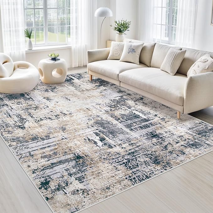 Area Rugs 6x9 Living Room: Washable Rug Modern Abstract Large Rugs Soft Non Slip Neutral Rug Stain Resistant Indoor Carpet for Bedroom Kitchen Dining Room Nursery Home Office Rugs(Black Brown,6'x9')