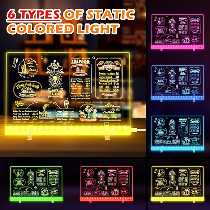 Meetory LED Drawing Board for Kids, Note Board with Colors, 13.8"X 9.8" 4 Modes & 6 Colors, Dry Erase Board with Light, Include Adapter, Hanging Chain, Stand, 12 Markers, Spray Bottle