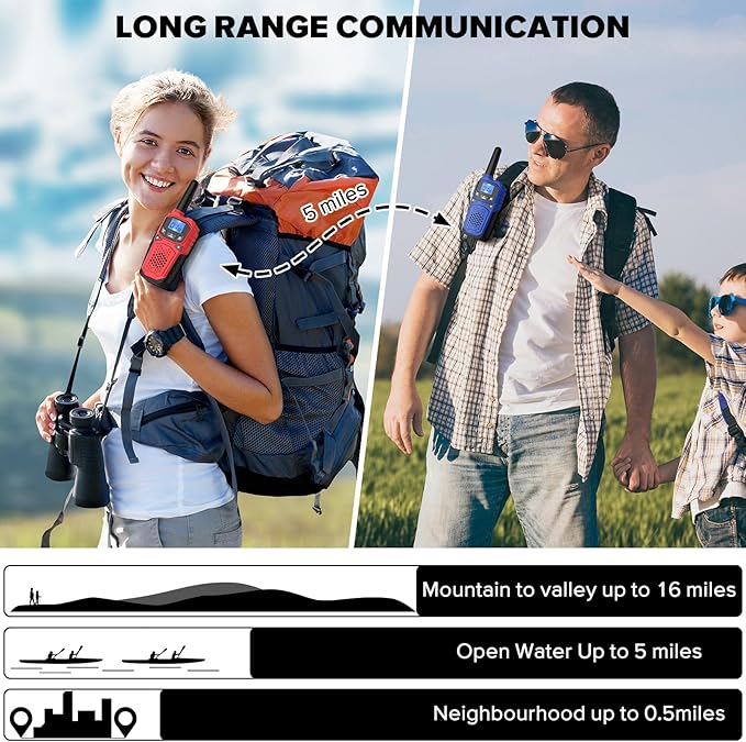 Walkie Talkies for Adults- WokTok Long Range Two Way Radio for Camping Hiking Hand Held Hiking Accessories Camping Gear Xmas Birthday Gift for Kids,SOS Siren,NOAA Weather Alert,2 Radios
