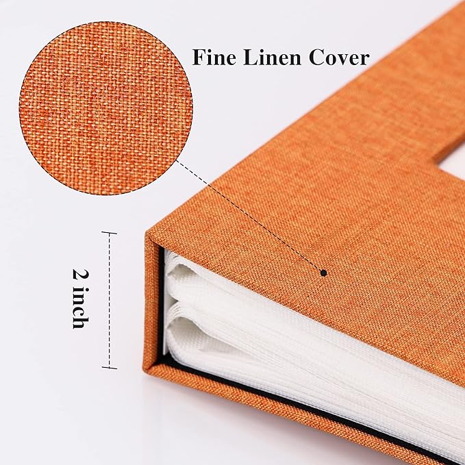 Vienrose Linen Photo Album 300 Pockets for 4x6 Photos Fabric Cover Photo Books Slip-in Picture Albums Wedding Baby Orange