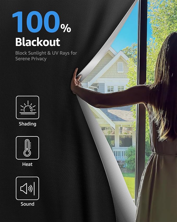 Sumobaby Blackout Curtains for Bedroom Portable 67"x84",No Drill Blackout Shades with Upgraded Hook&Loop Tapes,100% Black Out Window Cover,Thermal Insulated Blinds for Bedroom,Nursery(1 Panel,Black)