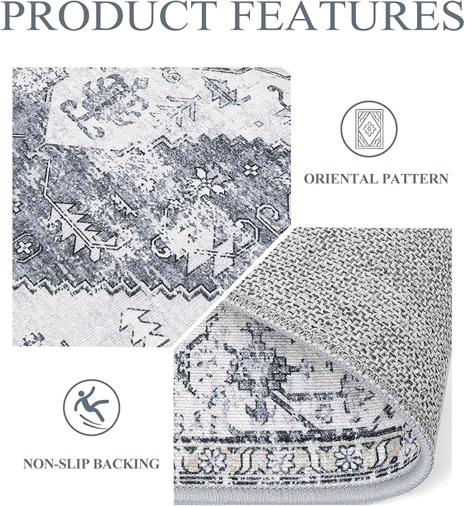 Lahome Boho Small Rug - 2x5 Non-Slip Washable Laundry Room Rug, Lightweight Hallway Rugs Indoor, Oriental Distressed Print Carpet Runners for Bedroom Kitchen Bathroom