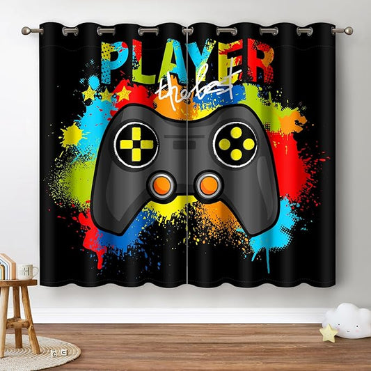Jekeno Gaming Gamepad Blackout Curtains - Colorful Gamer Game Controller Decor for Kids Boys Teens Teenagers Bedroom Living Room Darkening Grommet Window Drapes 2 Panel Set, 42"x84"