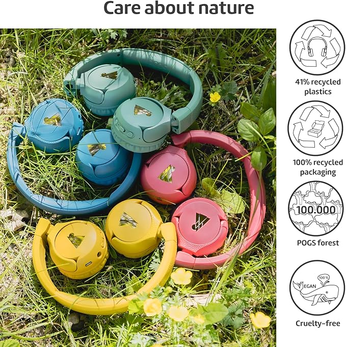 POGS Kids Bluetooth Wireless Headphones | The Gecko 2 | Foldable, Durable Headphones for Kids 3+ | Volume Limited 85 dB, Microphone | On-Ear | Wireless Music-Sharing Function (rPink)