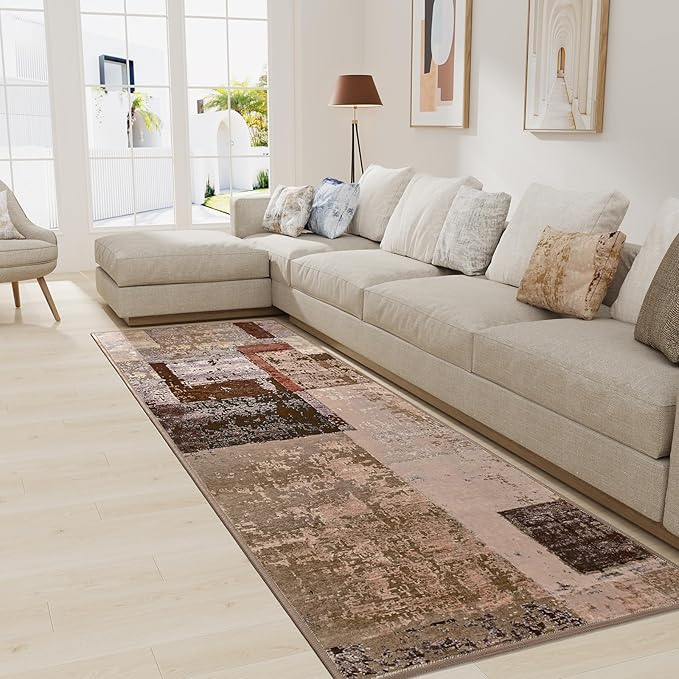 LOCHAS Washable Runner Rugs for Hallway, 2x6 Non Sip Soft Rug for Bedroom Entryway Kitchen Laundry Room, Long Abstract Carpet for Indoor Floor Bedside, Geometric Vintage Home Decor, Pet & kid Friendly