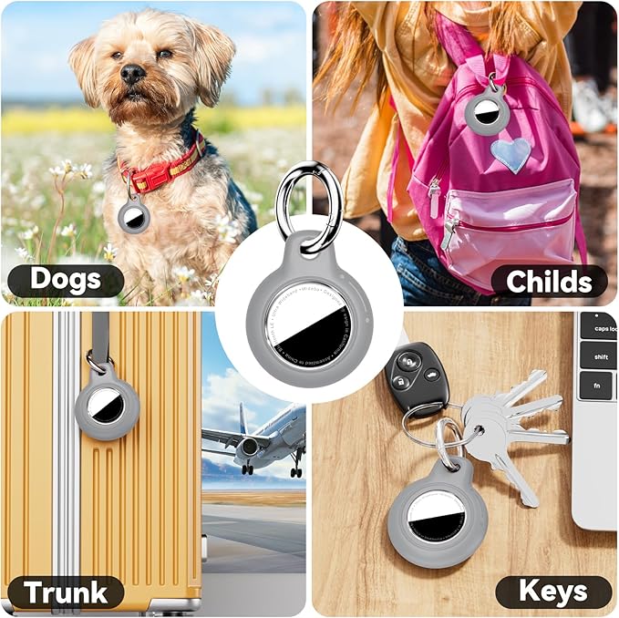 Upgrade Waterproof Airtags Holder with Apple Airtags Keychain, Hard PC Air Tag Case, Anti-Scratch & Shock Air tag Holder,Men's Women's Keyrings & Keychains, for Dog,Car Key,Luggage -Grey