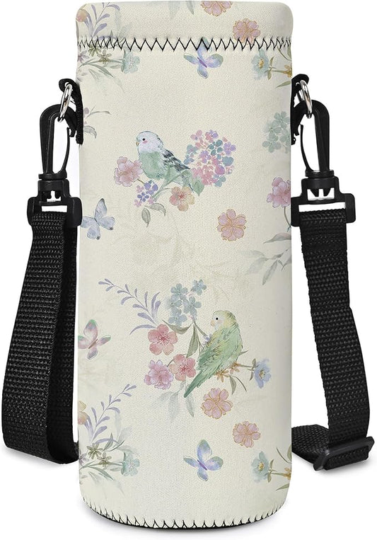 RICHEN Neoprene Water Bottle Carrier Bag with Adjustable Shoulder Strap,Insulated Water Bottle Cover for Stainless Steel/Glass/Plastic Bottles