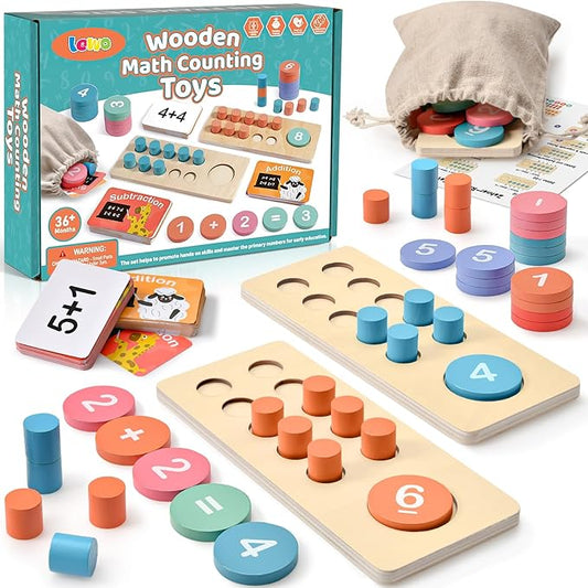 Lewo Wooden Montessori Math Manipulatives Preschool Toys, 1 to 20 Addition and Subtraction Games with Ten Frame/Number Flashcard, Educational Learning Counting Peg Board for Toddlers 3 4 5 Year Old