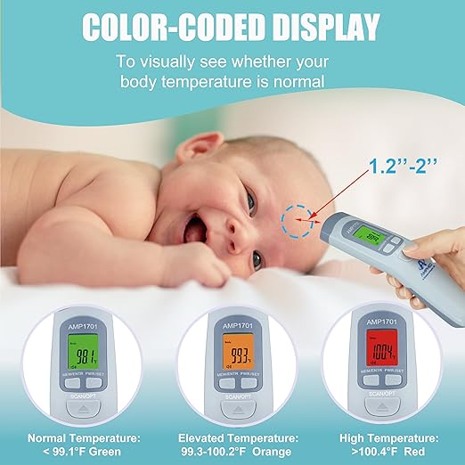 Amplim Medical Grade Forehead Thermometer for Adults, Kids, Baby, Non-Contact Digital Infrared Thermometer, Instant Read, Accurate & Fast Fever Detection, for Home, Clinic, Office Use