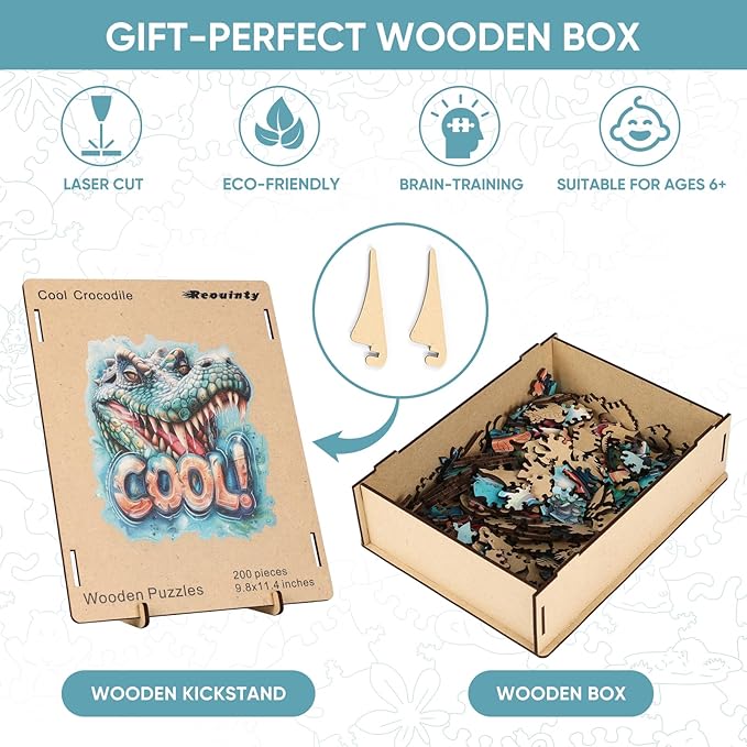 Wooden Puzzles for Adults 500 Pieces, Cool Crocodile Jigsaw Puzzles Animal Unique Shaped Wood Cut Puzzle Gifts for Adults and Kids, Family Puzzle Games