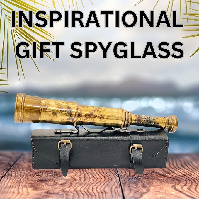 Rare Brass Telescope Spyglass - East India Company 1818 Tracker Vintage Pirate Spyglass Scope Antique Large Handstitched Leather Gift Box (BT-EIC17)