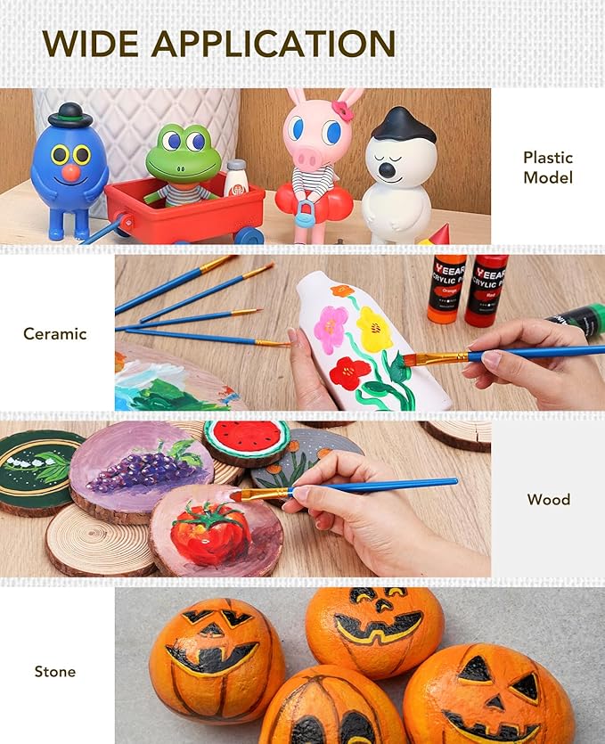 24 Colors Acrylic Paint Set, 2oz Bottles Classic Color, Rich Pigmented Canvas Paint Set, Premium Non-toxic Acrylic Paint for Artists, Kids & Adults, Art Supplies for Canvas Painting Rocks Wood Ceramic Model with 10 Brushes & Palette