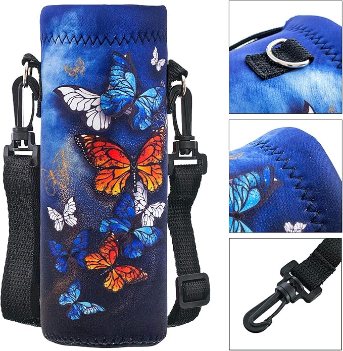 Neoprene Water Bottle Carrier Bag with Adjustable Shoulder Strap for Men Women Walking Hiking,Portable Insulated Holder Case for Stainless Steel/Glass/Plastic Bottles