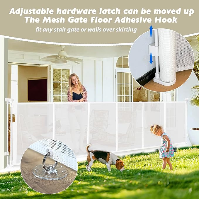 150" Extra Wide Retractable Baby Gates Dog Gate for Large Opening, 41" Extra Tall Mesh Pet Gate, Long Child Safety Gates with Fiberglass Rods for Stairways, Doorways, Hallways - Indoor/Outdoor Use