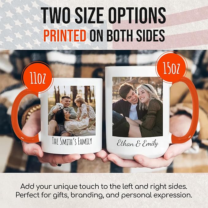 Custom Mug Upload Your Picture Personalized Coffee Mug with Photo Text Name Customized Cup Unique Ideas Gifts for Men Women Mom Dad Girlfriend Boyfriend Friend Family (Orange, 15oz)
