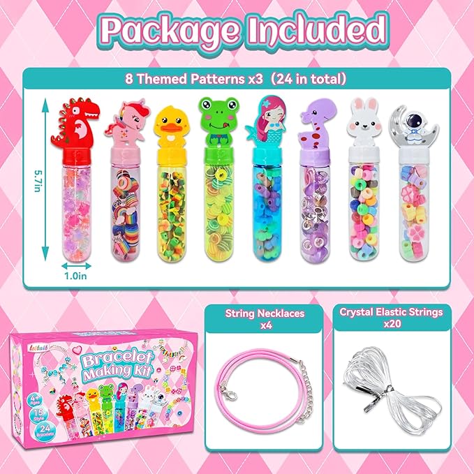 leitait 24 Pack Bracelet Wands,Charm Bracelet Jewelry Making Kit,Arts Crafts for Kids,Unicorn Party Favors Supplies,Goodie Bags Stuffers,Classroom Prizes,Birthday Gifts for Girls Ages 4-8 Years Old