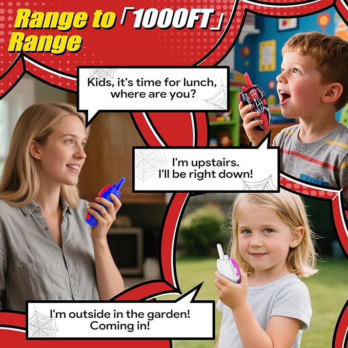 Vvinca Spider Walkie Talkies for Kids Toys Ages 3 4 5 6 7 8 9 10 Boys Girls 3 Pack Superhero Toys Lanyard Long Range Clear Sound Outdoor Game Camping Gear Spy Gadgets & Easter Christmas Birthday Gifts