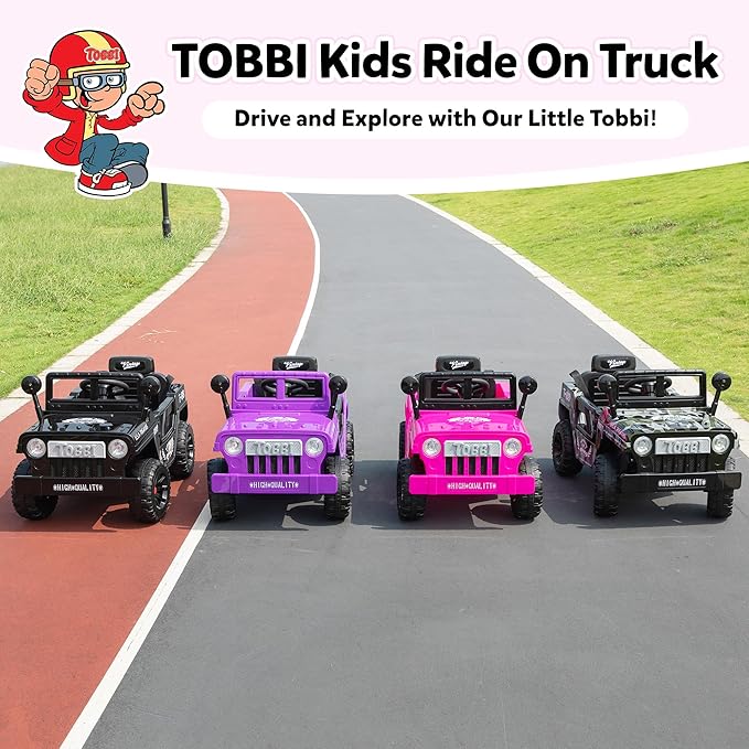 TOBBI 12V Kids Electric Ride On Car Toy, Children Battery Powered Truck to Drive, Motorized Vehicles for Toddlers 3-6 with with Off-Road Wheels/Suspension/Horn/LED Lights-Purple