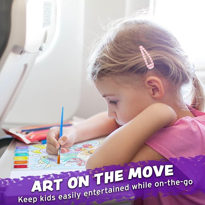 Imagination Works® Paint with Water Books for Kids, 3 Pack | Watercolor Coloring Book Set for Toddler Activities | Spillproof Kids Paint Palettes on Each Page | Travel Toys | Dinosaurs, Farm & Sea