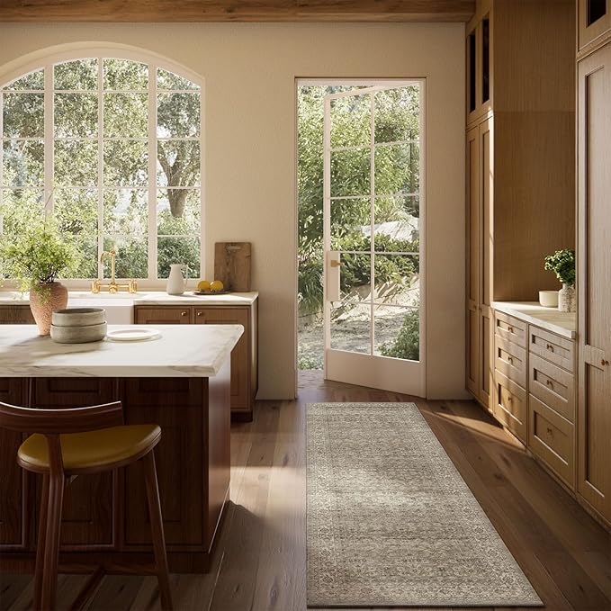 Machine Washable Kitchen Runner Rugs: 2'x 6' Hallway Rug Stain Resistant Non Slip Low Pile Soft Carpet Runners for Hallways Indoor Entryway Kitchen Laundry Room Bedroom Bathroom Farmhouse