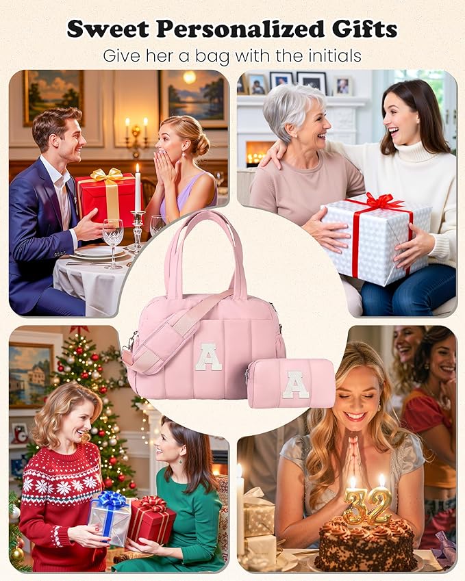 Duffle Bag for Travel, Weekender Bags for Women，Initial Overnight Bag with Wet Pocket，Lightweight Travel Bags Personalized Gym Tote with Makeup Pouch-Gift for Daughter 14 15 16 17 18 Year Old