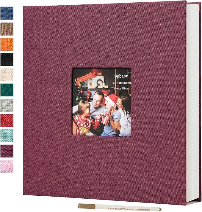 Spbapr Large Photo Album Self Adhesive 4x6 5x7 8x10 10x12 Pictures Magnetic Scrapbook 40 Blank Pages Linen Cover DIY Album with A Metal Pen