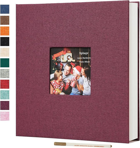 Spbapr Large Photo Album Self Adhesive Linen cover DIY Magnetic Scrapbook album with A Metal Pen Hold 4x6 5x7 6x8 8x10 10x12 Pictures 13.2"x12.8"60pages