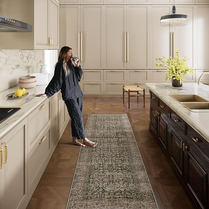 Machine Washable Hallway Runner Rugs: 2'x10' Kitchen Rug Stain Resistant Non Slip Low Pile Soft Carpet Runners for Hallways Indoor Entryway Kitchen Laundry Room Bedroom Bathroom Farmhouse