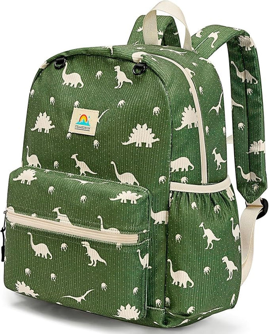 STEAMEDBUN Corduroy Kids Backpack for Girls and Boys 5-8: Boys Backpack for Elementary Kindergarten - 15 inch Cute Backpacks for Kids - Dinosaur