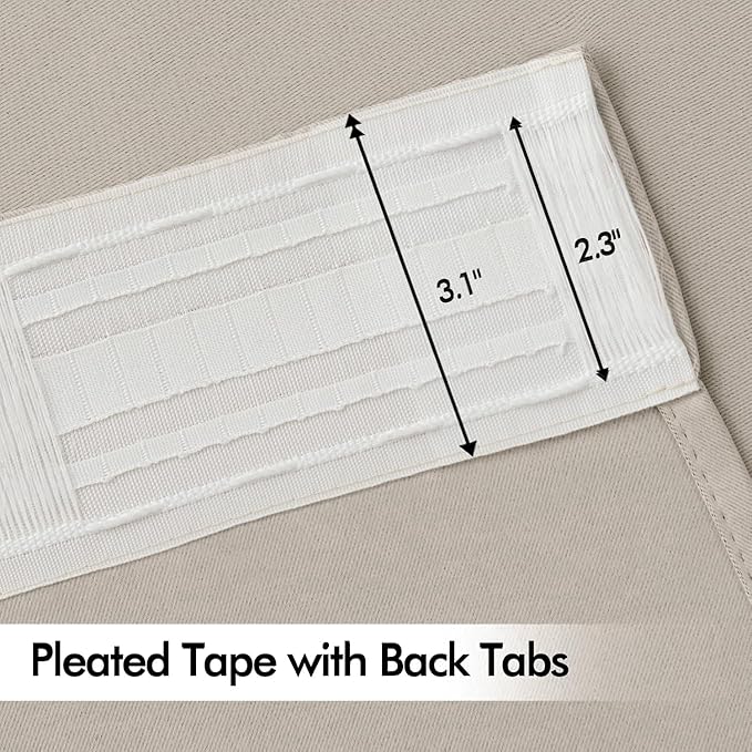 MIULEE Natural Back Tab Blackout Curtains 108 Inch Long 2 Panels Set for Bedroom, Rod Pocket/Pinch Pleat Extra Long Thermal Insulated Living Room Darkening Pleated Light Blocking Drapes