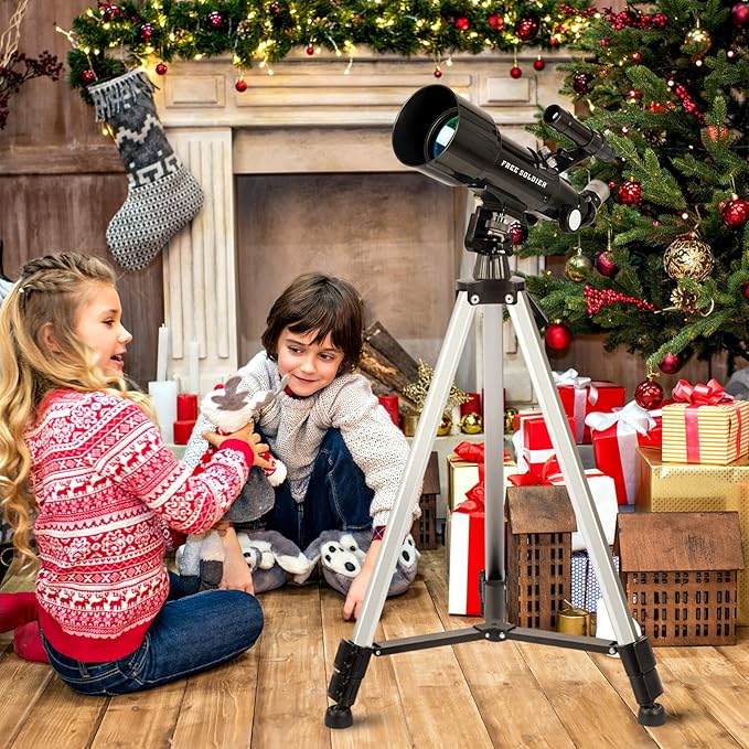 Telescope for Adults Astronomy, 70mm Aperture 400mm Focal Length Portable Astronomical Telescope for Beginners Age Over 8 Years Old with Wireless Remote Carry Bag Tripod, Black