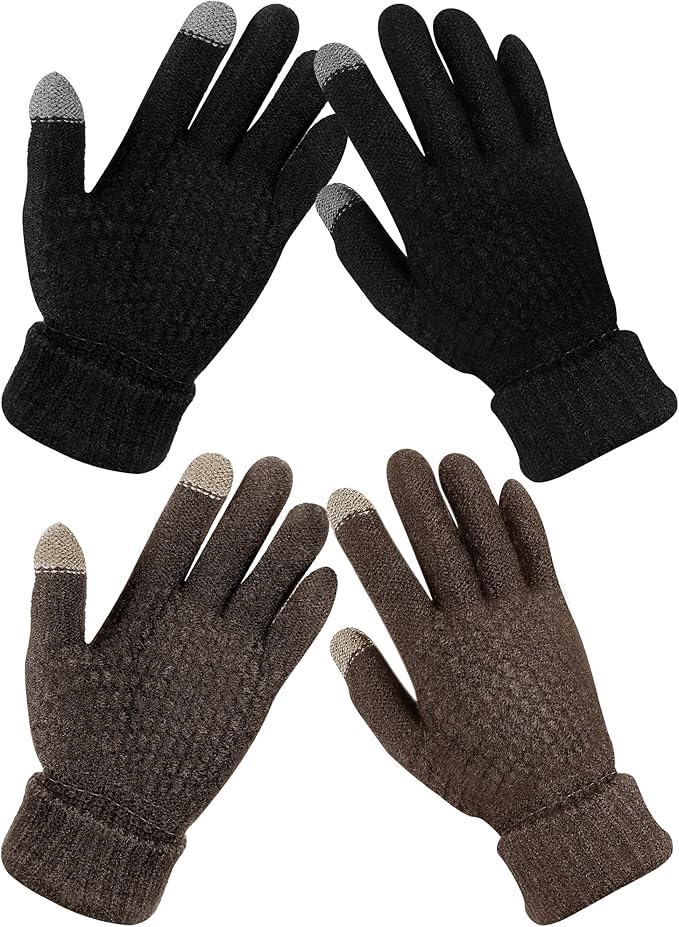 Geyoga 2 Pairs Women's Winter Touch Screen Gloves Soft Warm Fleece Lined Knit Elastic Cuff Winter Texting Gloves