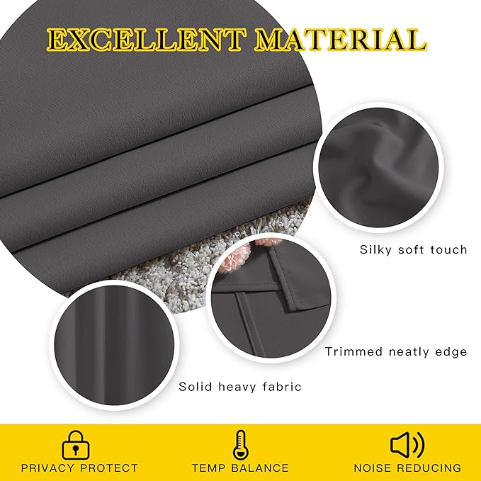 NICETOWN Grey Room Darkening Curtains Blackout 30 inch Curtains for Kitchen, Grommet Solid Window Treatments Sound Reducing for Bedroom, 2 Panels, W37 x L30, 2 Panels
