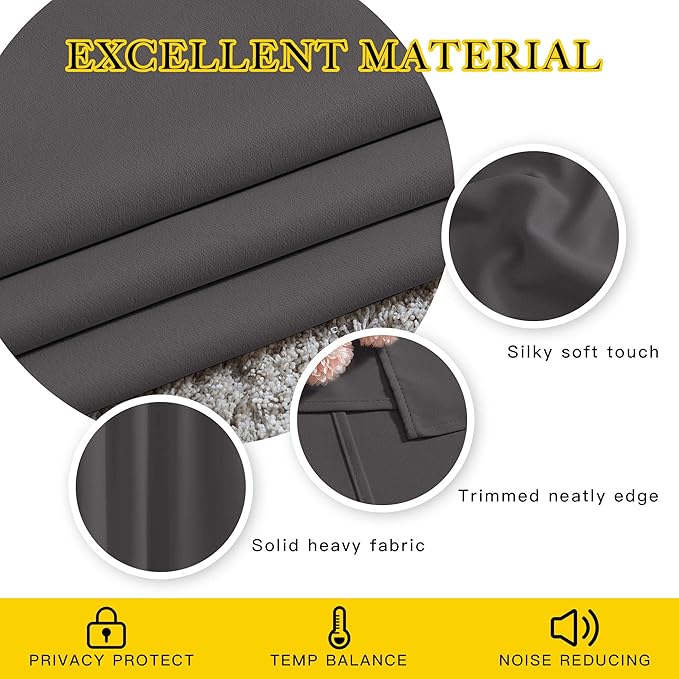 NICETOWN Blackout Cafe Curtains 50 inches Long - Triple Weave Grommet Top Thermal Insulated Light Blocking Panels for Bathroom/Kitchen, Grey, W34 x L50, Set of 2