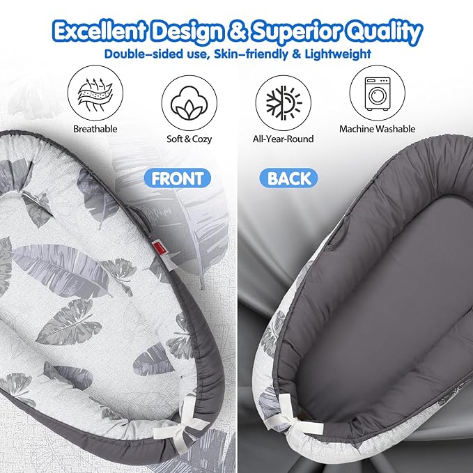 Baby Lounger - Breathable & Soft Baby Nest, Portable and Lightweight Tummy Time Lounger for Home and Travel, Ideal Newborn Babies Essentials Baby Shower Gifts