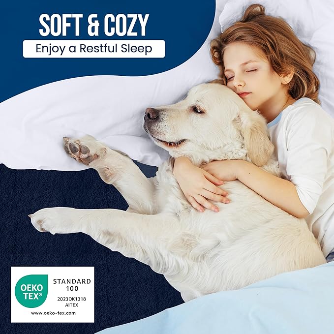 Utopia Bedding Waterproof Mattress Protector Twin Size, Premium Terry Mattress Cover 200 GSM, Breathable, Fitted Style with Stretchable Pockets (Navy)