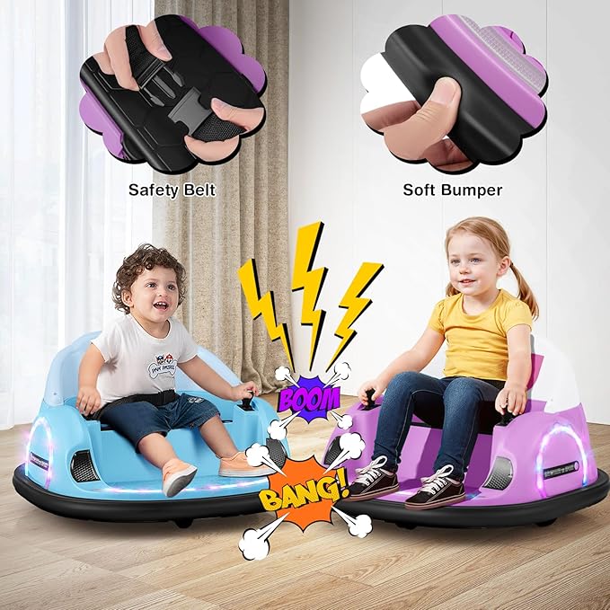GLACER 12V Bumper Car, Electric Kids Bumper Car w/Parental Remote, 3-Speed, 360°Spin, Music, LED Light, Battery Ride on Bumper Car w/Dual Joysticks, Baby Bumper Car for Toddlers 18 Months+ (Pink)
