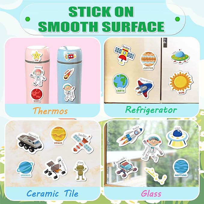 Reusable Sticker Books for Kids, Jelly Quiet Book, Preschool Learning Activities Busy Book for Toddler Travel Toys Waterproof Stickers for Kids 2 3 4 5 6 Year Old Girls Boys (Space)