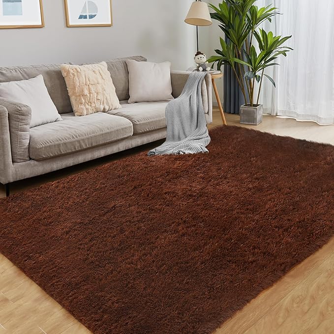 Luxury 4x6 Area Rug, Ultra Soft Rugs for Living Room, Plush Carpet Rugs for Bedroom, Non-Slip Indoor Rug for Nursery, Study Room, Playroom, Home Decor, Brown