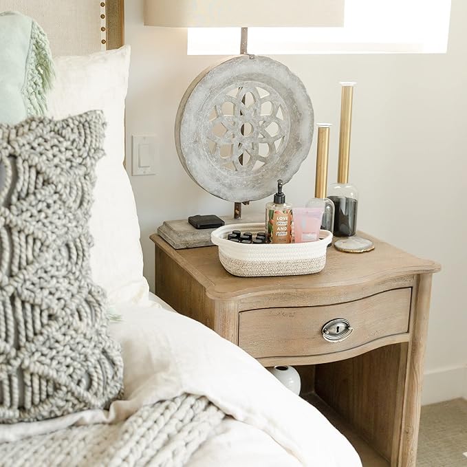 NaturalCozy 5-Piece Rectangle Storage Basket Set- Natural Cotton Rope Woven Baskets for Organizing! Small Basket for Montessori, Baby Nursery, Dog Toy Baskets, Cat Toy Box, Bathroom Organization Bin