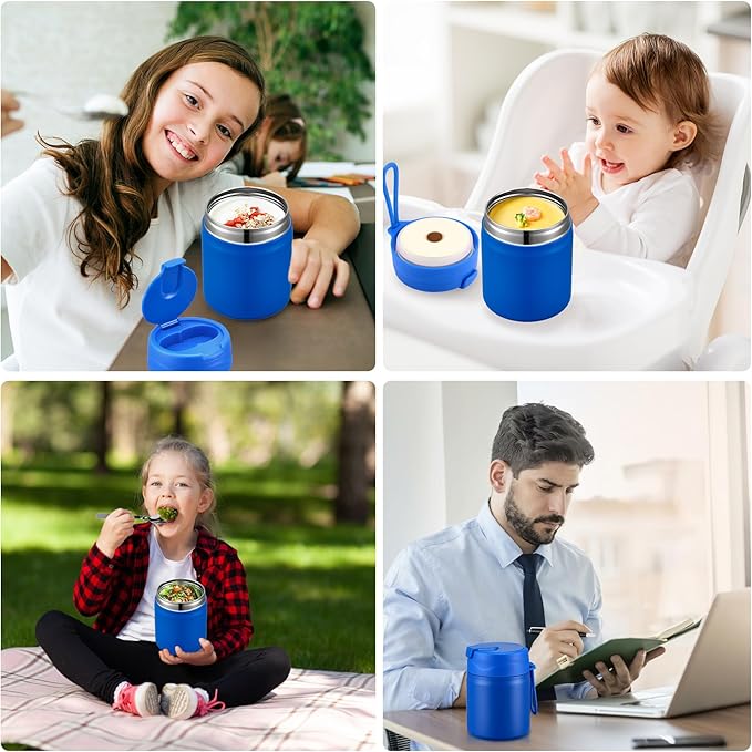 17oz Soup Thermo for Hot Food Kids,Insulated Food Jar with Spoon,Thermo Hot Food Lunch Container,Wide Mouth Leakproof Stainless Steel Lunch Box for School(Blue)