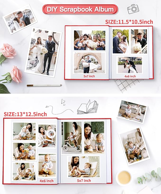 Popotop Photo Album Self Adhesive Scrapbook Album for 4x6 5x7 8x10 Pictures DIY Photo Book as Scrapbooking Supplies Kits, Birthday Gifts for Women Mom Wedding Baby Family Travel