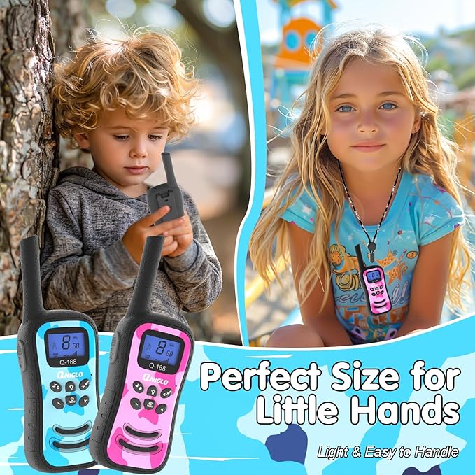 Qniglo Kids Walkie Talkies Rechargeable with USB Charger, 3 Pack Walki Talki for 3-12 Years Old Boys Girls Toys Gifts, Walkie-Talkies with Flashlight Lanyard for Camping Games and Indoor Playing